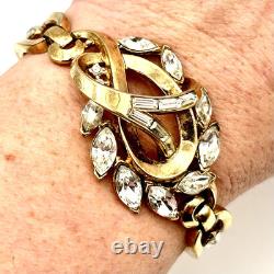 Vtg Crown Trifari Alfred Philippe Panel Bracelet Brooch Demi Set Rhinestones