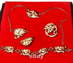 Vtg. Crown Trifari Alfred Philippe Parure Necklace Bracelet Brooch Earrings