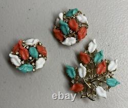 Vtg Crown Trifari Alfred Philippe Rare Fruit Salad Clip On Earrings And Brooch