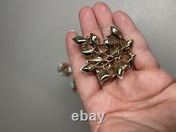 Vtg Crown Trifari Alfred Philippe Rare Fruit Salad Clip On Earrings And Brooch
