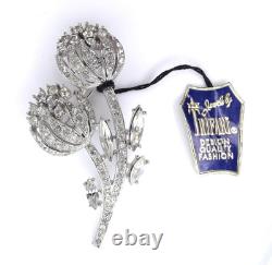 Vtg Crown Trifari Alfred Philippe Rhinestone 2 Bloom Flower Brooch NOS Orig Tag
