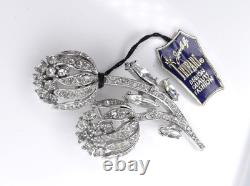 Vtg Crown Trifari Alfred Philippe Rhinestone 2 Bloom Flower Brooch NOS Orig Tag