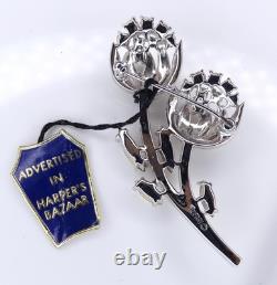 Vtg Crown Trifari Alfred Philippe Rhinestone 2 Bloom Flower Brooch NOS Orig Tag
