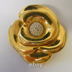 Vtg Crown Trifari Alfred Philippe Rhinestone Gold Plated Rose Flower Pin Brooch