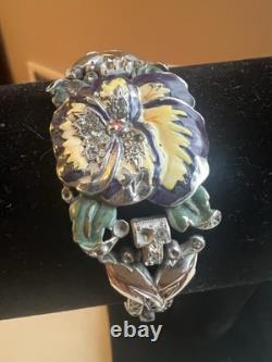 Vtg Crown Trifari Alfred Philippe Rue de la Paix Enamel Pansy Bracelet As Is