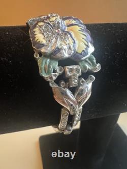 Vtg Crown Trifari Alfred Philippe Rue de la Paix Enamel Pansy Bracelet As Is