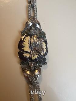Vtg Crown Trifari Alfred Philippe Rue de la Paix Enamel Pansy Bracelet As Is
