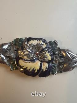 Vtg Crown Trifari Alfred Philippe Rue de la Paix Enamel Pansy Bracelet As Is