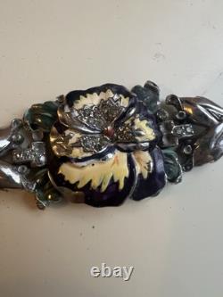 Vtg Crown Trifari Alfred Philippe Rue de la Paix Enamel Pansy Bracelet As Is