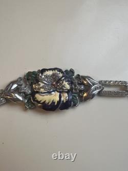 Vtg Crown Trifari Alfred Philippe Rue de la Paix Enamel Pansy Bracelet As Is