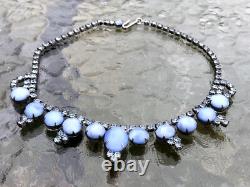 Vtg Crown Trifari Alfred Philippe Translucent Blue Moonstone Glass Necklace Sign