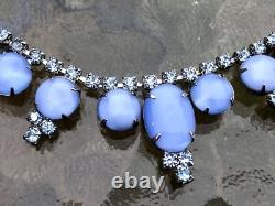 Vtg Crown Trifari Alfred Philippe Translucent Blue Moonstone Glass Necklace Sign