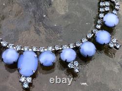 Vtg Crown Trifari Alfred Philippe Translucent Blue Moonstone Glass Necklace Sign