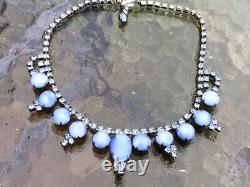 Vtg Crown Trifari Alfred Philippe Translucent Blue Moonstone Glass Necklace Sign