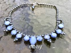 Vtg Crown Trifari Alfred Philippe Translucent Blue Moonstone Glass Necklace Sign