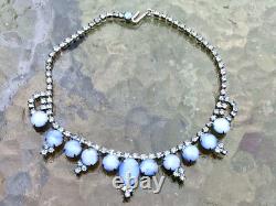Vtg Crown Trifari Alfred Philippe Translucent Blue Moonstone Glass Necklace Sign