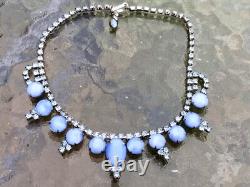Vtg Crown Trifari Alfred Philippe Translucent Blue Moonstone Glass Necklace Sign