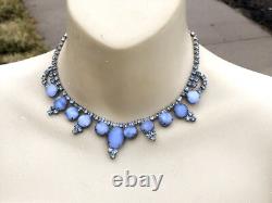 Vtg Crown Trifari Alfred Philippe Translucent Blue Moonstone Glass Necklace Sign