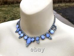 Vtg Crown Trifari Alfred Philippe Translucent Blue Moonstone Glass Necklace Sign