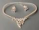 Vtg Crown Trifari Alfred Philippe White Rhinestone Gold tone Necklace Earrings