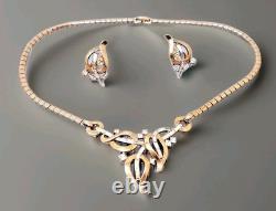 Vtg Crown Trifari Alfred Philippe White Rhinestone Gold tone Necklace Earrings