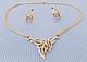 Vtg Crown Trifari Alfred Philippe White Rhinestone Gold tone Necklace Earrings