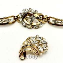 Vtg Crown Trifari Demi Parure Rhinestone Panel Bracelet & Brooch Alfred Philippe