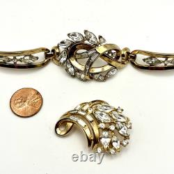 Vtg Crown Trifari Demi Parure Rhinestone Panel Bracelet & Brooch Alfred Philippe