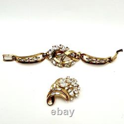 Vtg Crown Trifari Demi Parure Rhinestone Panel Bracelet & Brooch Alfred Philippe