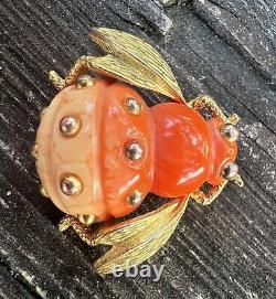 Vtg Crown Trifari Lucite Bug Bee Brooch Gradient Body Alfred Philippe RARE