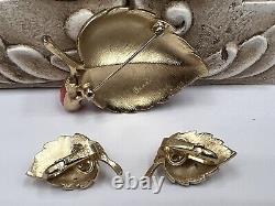 Vtg Crown Trifari Maple Leaf Alfred Philippe Brooch Pin Clip On Earrings Set
