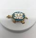 Vtg Crown Trifari Modern Mosaics Blue White Glass gold Tone Turtle Brooch Signed
