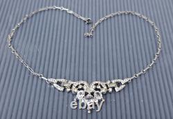 Vtg Crown Trifari White Rhinestone Silvertone Alfred Philippe Necklace 14