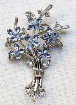Vtg Delicate Blue Bouquet Clip Brooch CROWN TRIFARI 164725 Alfred Philippe 638j