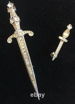 Vtg Lge TRIFARI STERLING SILVER RHINESTONE SWORD PIN ALFRED PHILIPPE 1940 +BONUS