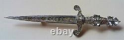 Vtg Lge TRIFARI STERLING SILVER RHINESTONE SWORD PIN ALFRED PHILIPPE 1940 +BONUS