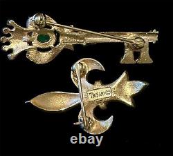 Vtg Philippe Trifari Enamel & Cabochon Skeleton Key & Fleur De Lis Figural Pins