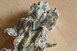 Vtg Rare Crown Alfred Philippe Trifari Iris Orchid Flower Rhinestone Brooch Pin