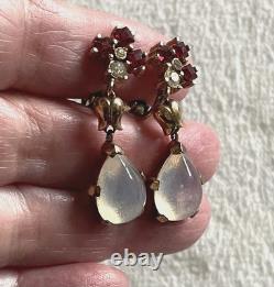 Vtg Rare Crown Trifari Alfred Philippe Earings, Clair de Lune Glass Moonstone