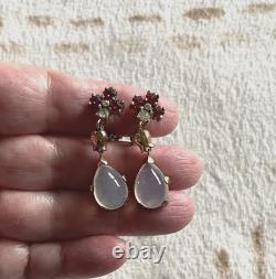 Vtg Rare Crown Trifari Alfred Philippe Earings, Clair de Lune Glass Moonstone