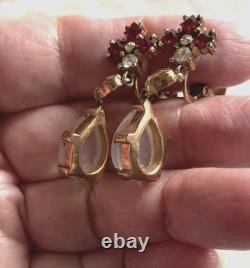 Vtg Rare Crown Trifari Alfred Philippe Earings, Clair de Lune Glass Moonstone