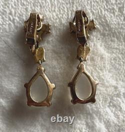 Vtg Rare Crown Trifari Alfred Philippe Earings, Clair de Lune Glass Moonstone