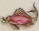 Vtg Rare Pink Glass Crown TRIFARI Sterling Fish Brooch Alfred Philippe Design