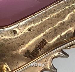 Vtg Rare Pink Glass Crown TRIFARI Sterling Fish Brooch Alfred Philippe Design