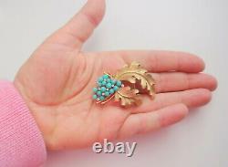 Vtg Signed Alfred Philippe Trifari Gold Tone Leaves Turquoise Flowers Pin Brooch