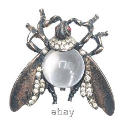 Vtg Sterling TRIFARI Alfred Philippe Clear Jelly Belly Rhinestone Bug Fly Brooch