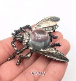 Vtg Sterling TRIFARI Alfred Philippe Clear Jelly Belly Rhinestone Bug Fly Brooch