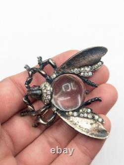 Vtg Sterling TRIFARI Alfred Philippe Clear Jelly Belly Rhinestone Bug Fly Brooch