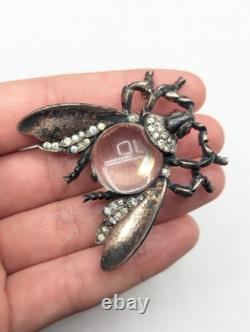 Vtg Sterling TRIFARI Alfred Philippe Clear Jelly Belly Rhinestone Bug Fly Brooch