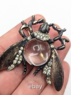 Vtg Sterling TRIFARI Alfred Philippe Clear Jelly Belly Rhinestone Bug Fly Brooch